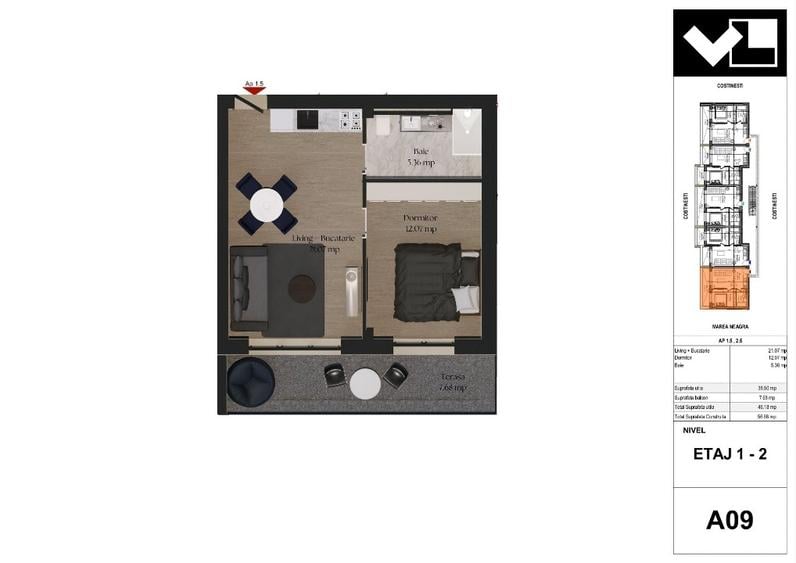 Apartament cu 2 camere decomandat în Central
