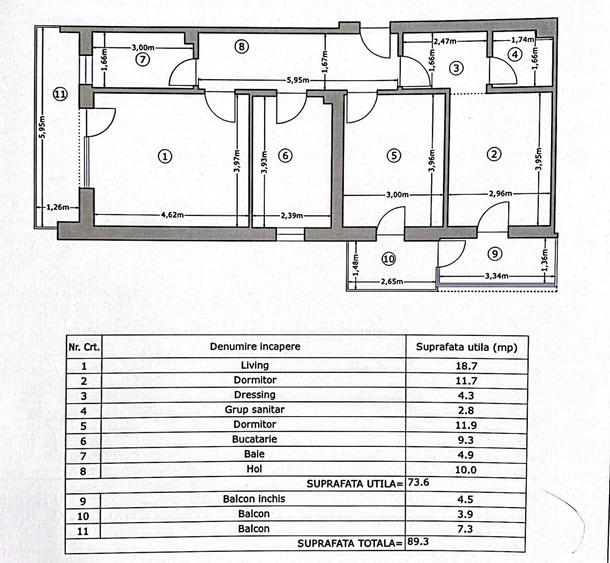 Apartament cu 3 camere decomandat în Central