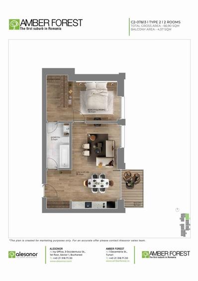 Apartament cu 2 camere semidecomandat, mobilat în Tunari