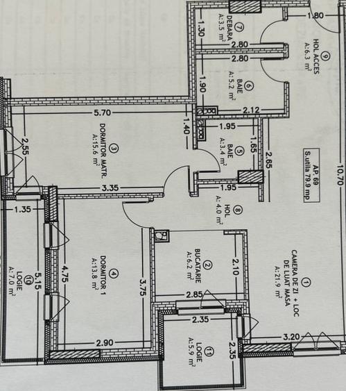 Apartament 3 camere , semidecomandat, semifinisat,  80 mp, zona Avram Iancu - 10