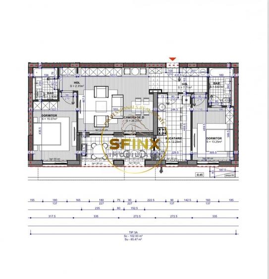 Apartament cu 3 camere decomandat în Tunari