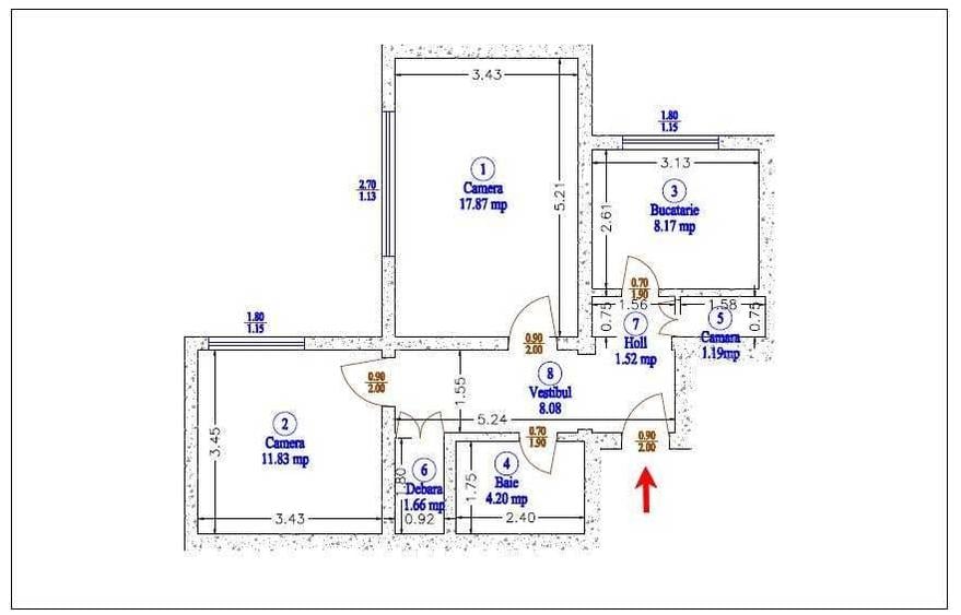 Apartament cu 2 camere decomandat în Gorjului