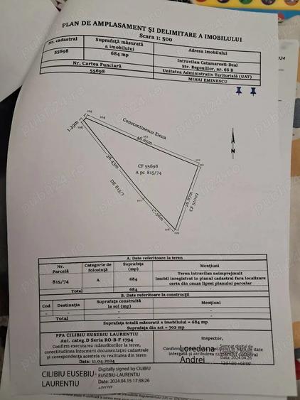 Teren de 684 mp, în Cătămărești