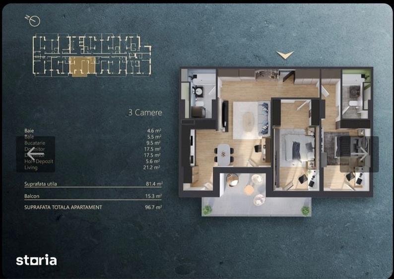 Apartament cu 3 camere în Mărăști