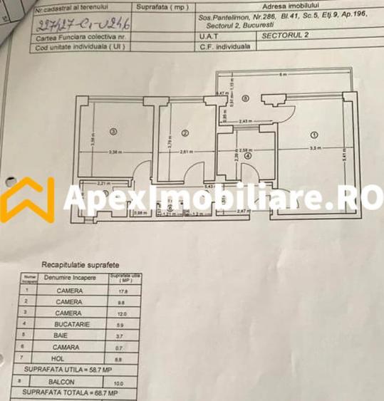 Apartament cu 3 camere decomandat în Pantelimon