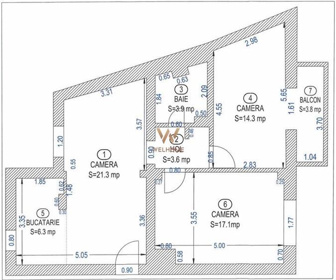 Apartament cu 3 camere decomandat în Central