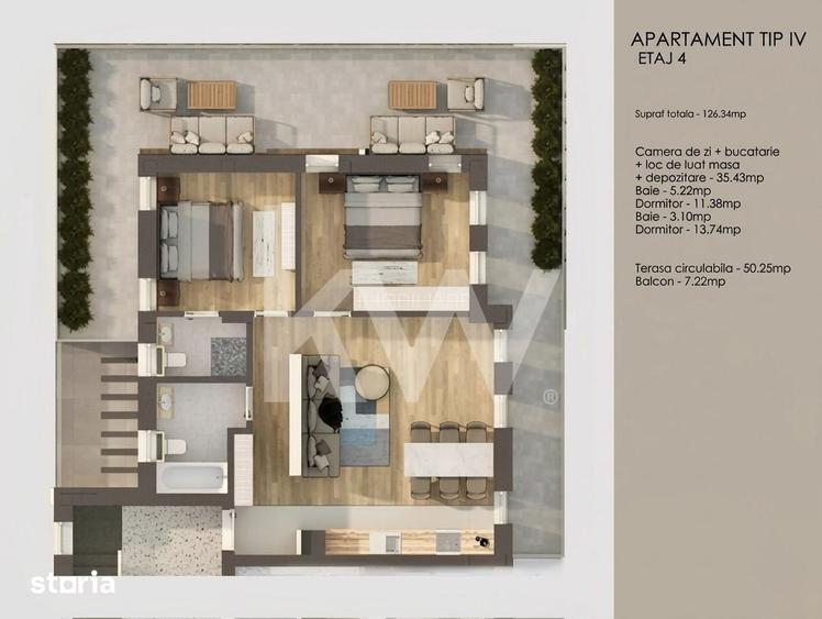 Apartament cu 3 camere în Tractorul