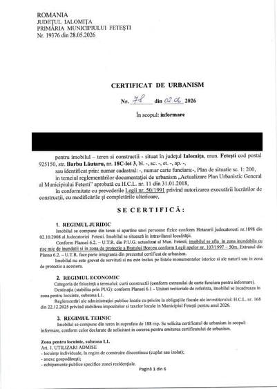 Teren de 375 mp, în Central
