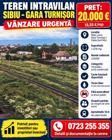 Teren Construcții intravilan de 1078 mp, în Piața Cluj