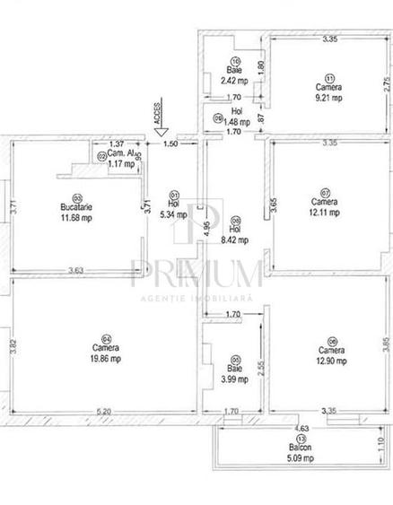 SAGULUI - 4 cam - 2 bai - 2 balcoane - centrala proprie - renovat - ETAJ INTERME - 12