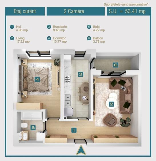 Apartament cu 2 camere decomandat în Chiajna