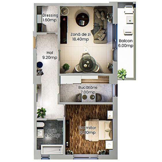 BLOC NOU apartament cu 2 camere 58.7m² de vanzare, ZONA CENTRALA Podu Ros- Bld.S - 1