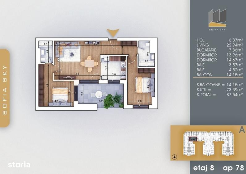 Apartament cu 3 camere în Est