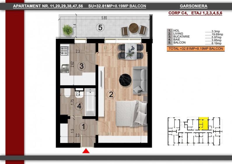 Metrou Berceni garsoniera cu suprafete generoase. - 2