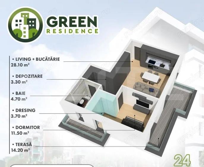 Penthouse 2 camere | 54 mp | Green Residence - 9