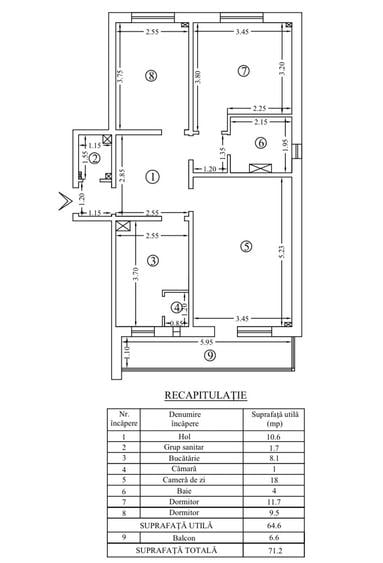 Apartament cu 3 camere decomandat în Dacia