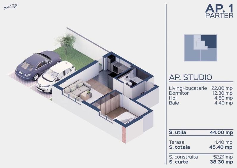Apartament doua camera Tip studio + Curte individuala - 3