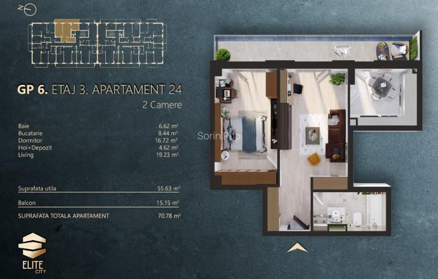 Apartament 2 camere ,orientare est, Elite City