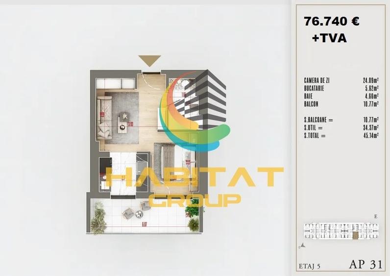 Garsonieră de 45.14 mp Upper Premium - 5