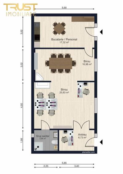 Apartament cu 3 camere, mobilat în Central