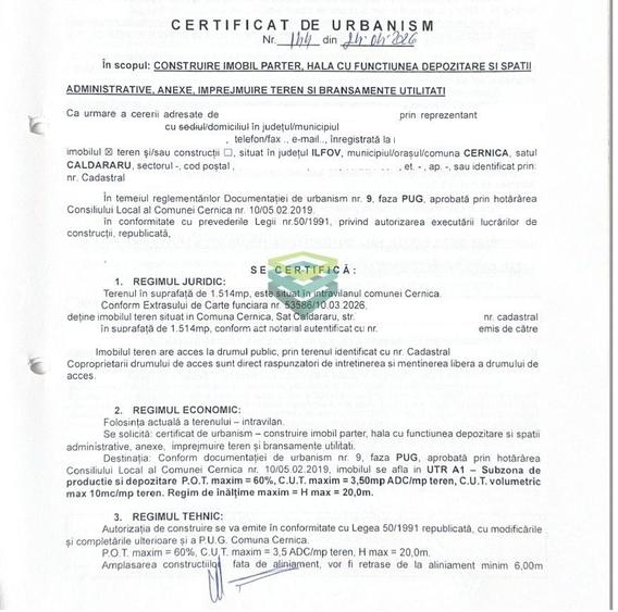 Teren Construcții intravilan de 2211 mp, în Cernica