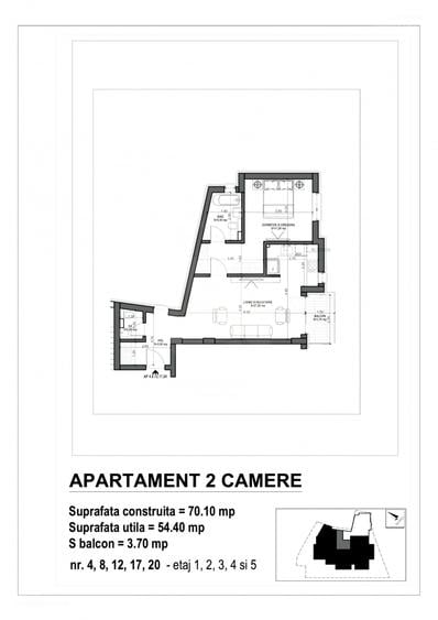 Apartament cu 2 camere semidecomandat în Eminescu