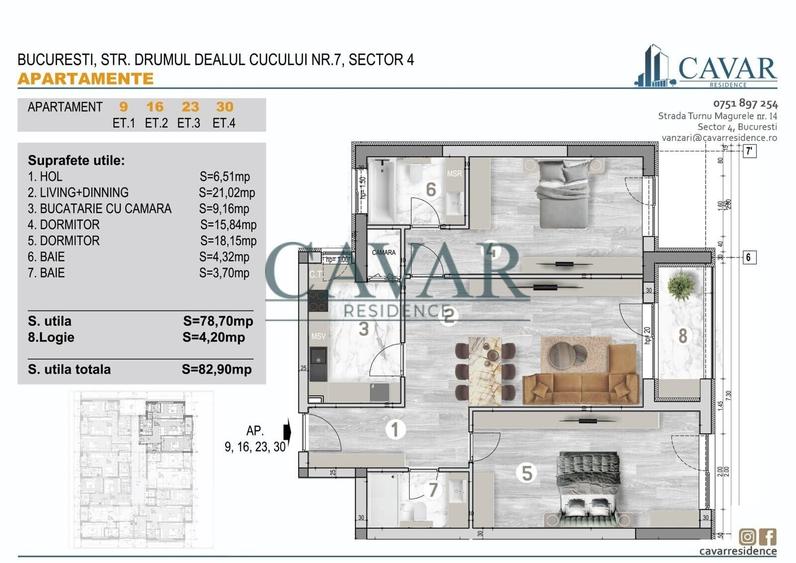 Apartament cu 3 camere decomandat, mobilat în Metalurgiei