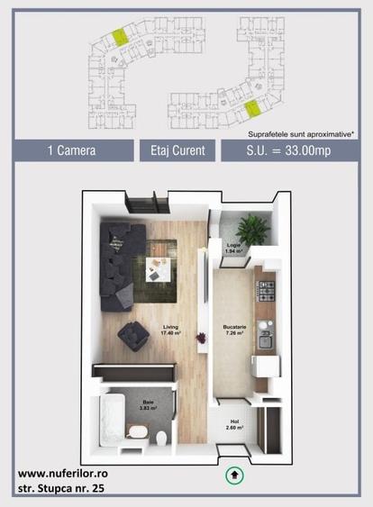 Garsoniera 33 mp decomandata cu bucatarie separat Militari  parter inalt - 1