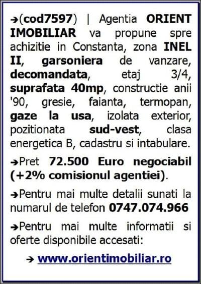 Inel 2, garsoniera de vanzare, 40mp, etaj 3, decomandata - 8
