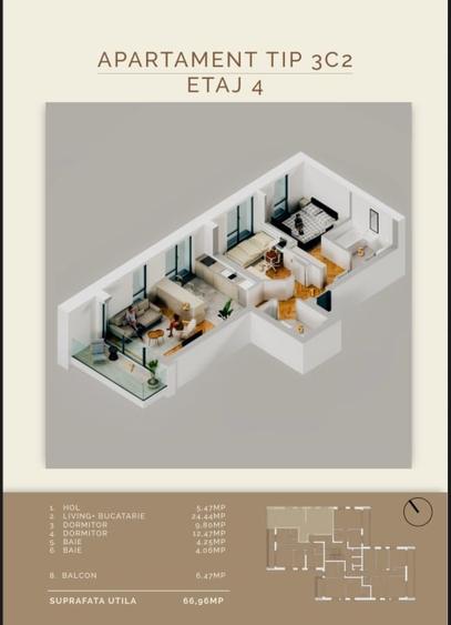 Apartament 3 camere 2 băi Proiect Ilioara 4 View 4 min de Metrou Nicolae Grigore - 1