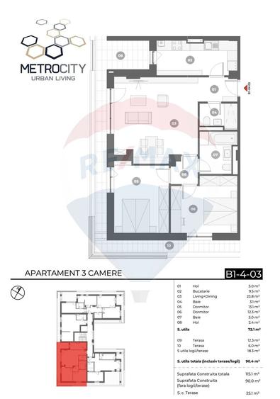 Apartament cu 3 camere în Chitila