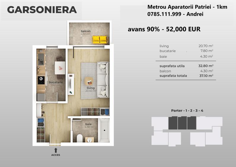 Metrou Aparatorii Patriei - 12 min - 3 camere 2 bai 84mp - 6