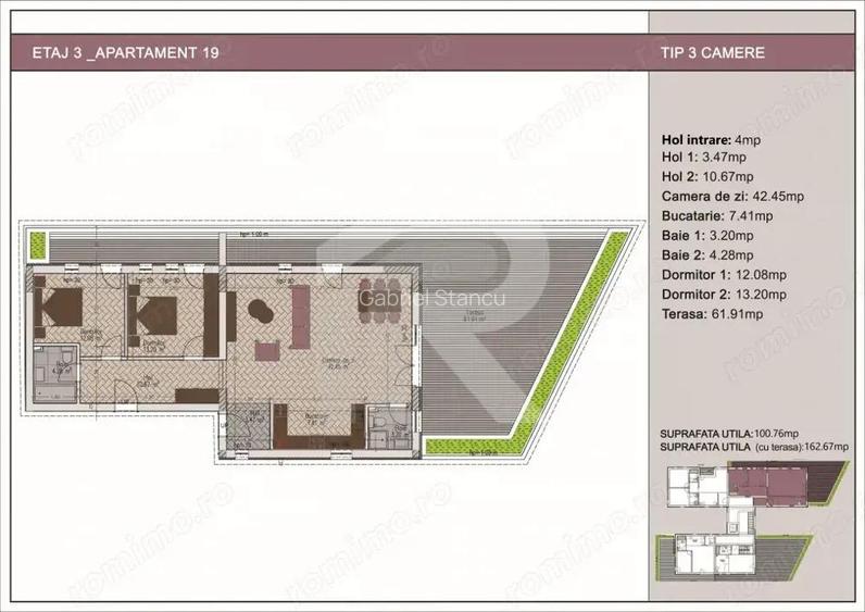 3 camere cu terasa de 62mp in bloc nou, zona Nerva Traian, metrou Timpuri Noi