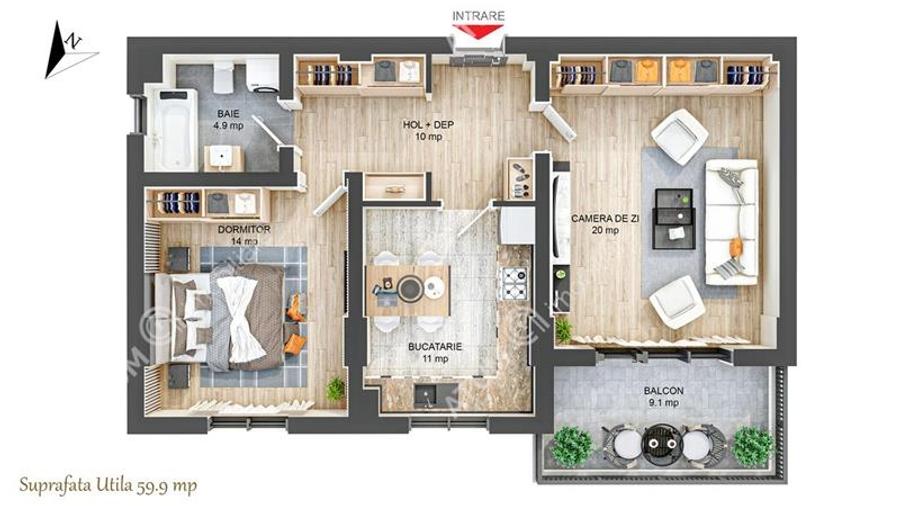 Apartament intabulat cu 2 camere 60 mp si balcon zona Rahovei - 8