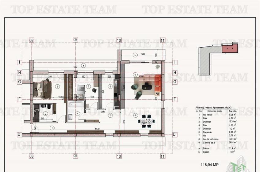 Apartament 3 camere 2 bai bloc nou metrou 1 Decembrie 1918 - 1