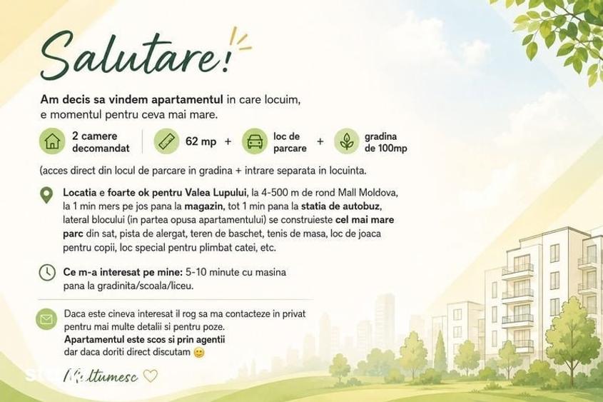 Apartament cu 2 camere în Valea Lupului