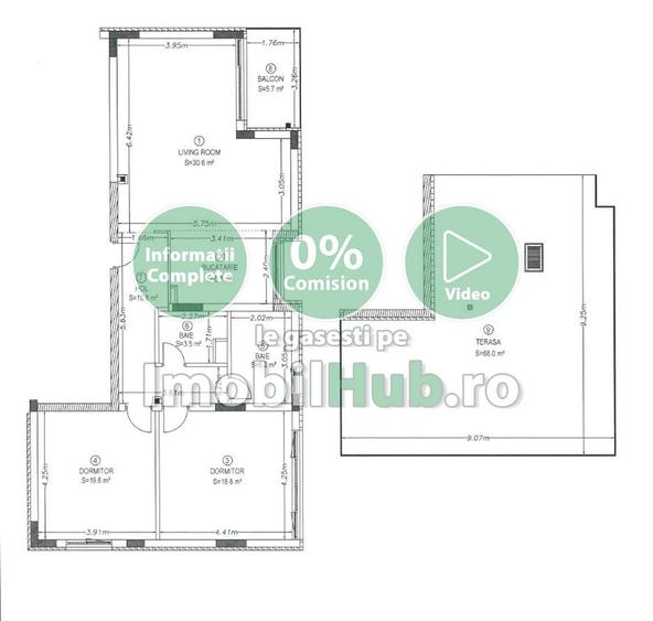 Apartament cu 3 camere semidecomandat în Bună Ziua