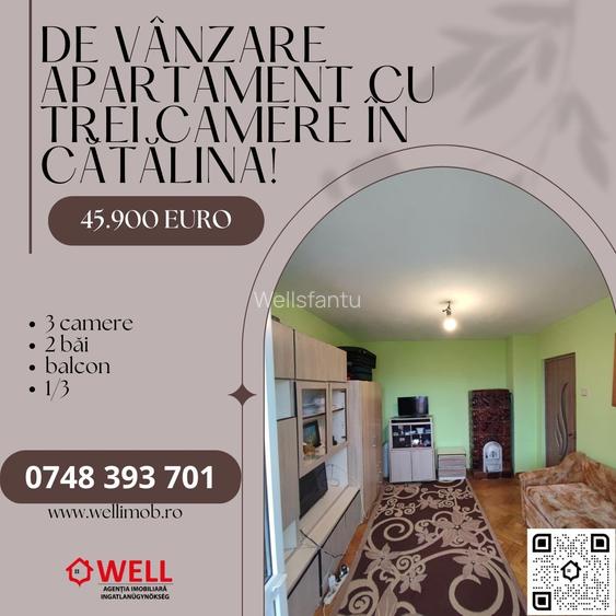 De vânzare apartament cu trei camere în Cătălina!