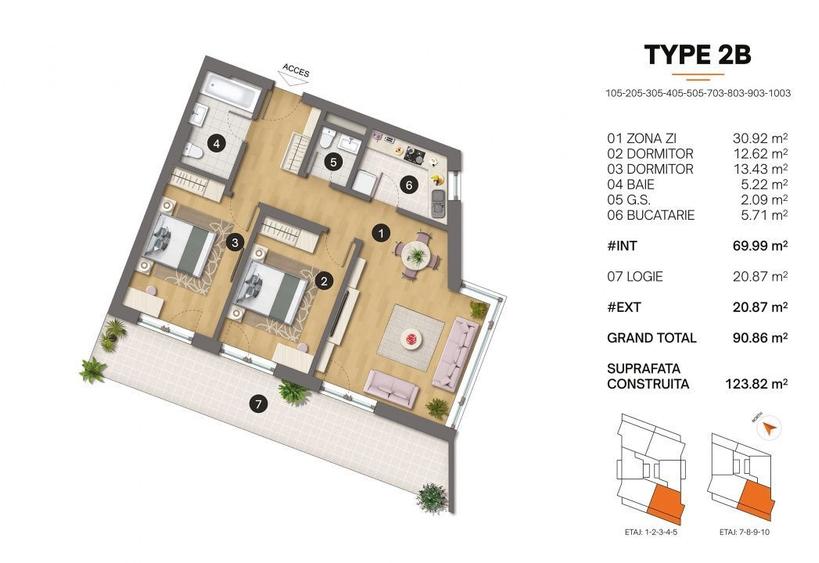 Tomis Plus - Celine Elegance - Vânzare apartament cu 3 camere, etaj 9. - 2