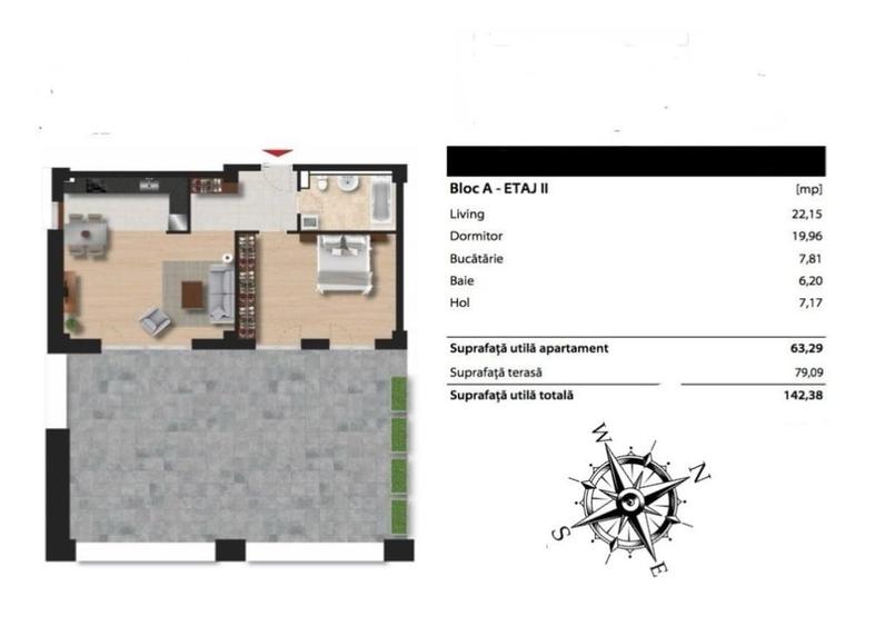 Apartament 2 camere, 63mp cu 79mp terasa, zona Soporului - 1