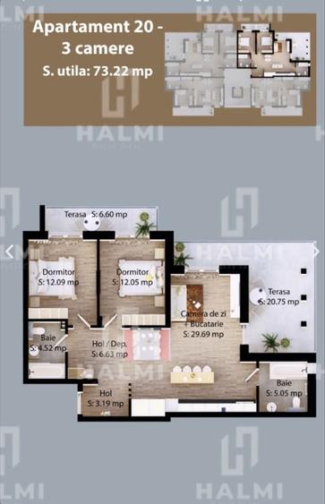 Apartament cu 3 camere în Careiului