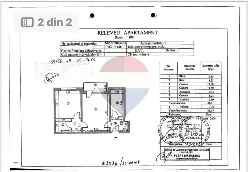 Apartament cu 2 camere, mobilat în P-ța Victoriei