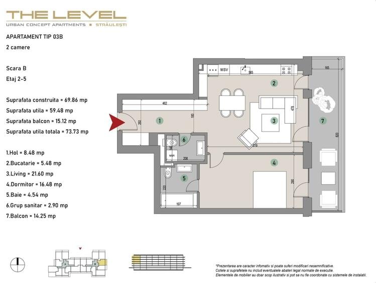 Apartament cu 2 camere semidecomandat în Bucureștii Noi