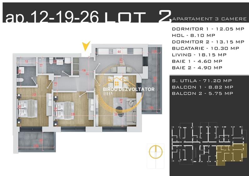 Apartament cu 3 camere decomandat în Theodor Pallady