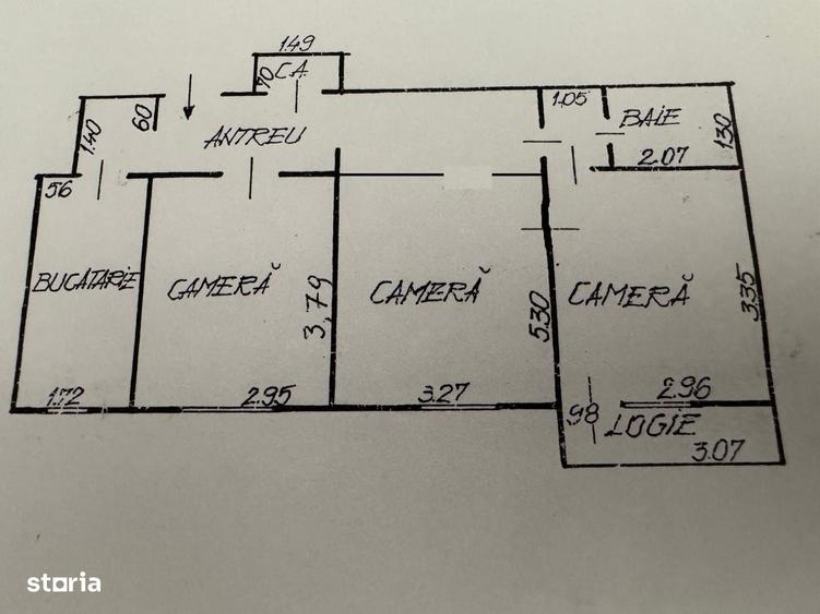 Apartament cu 3 camere decomandat în Central