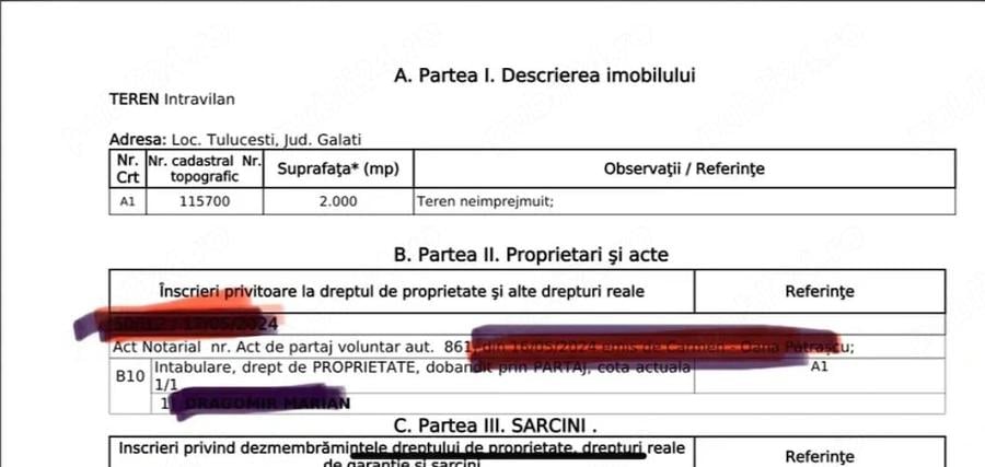 Teren de 2000 mp, în Tulucești