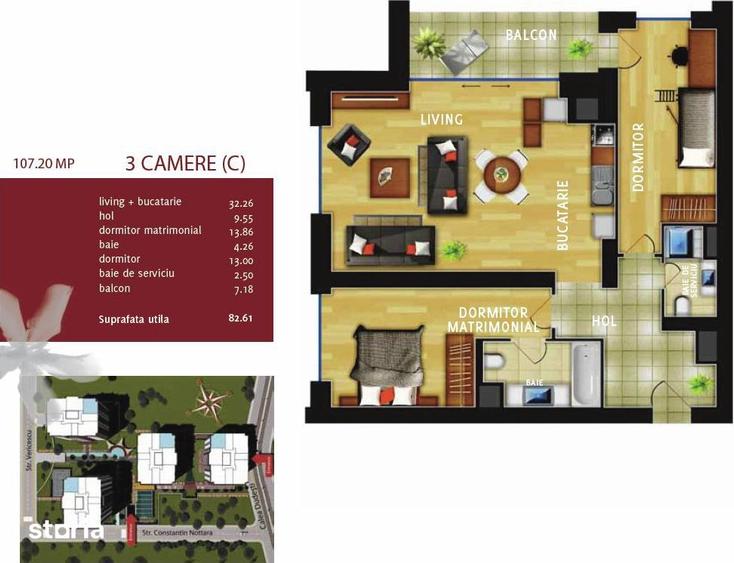 Apartament cu 3 camere decomandat în Dudești