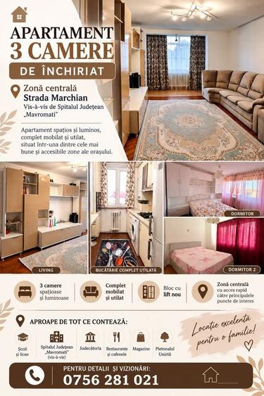 Apartament cu 3 camere decomandat în Central