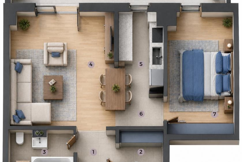 Apartament cu 2 camere decomandat în Aeroport