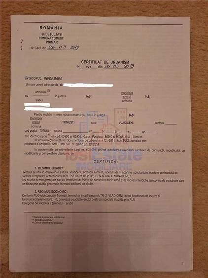 Teren de 1480 mp, în Vlădiceni